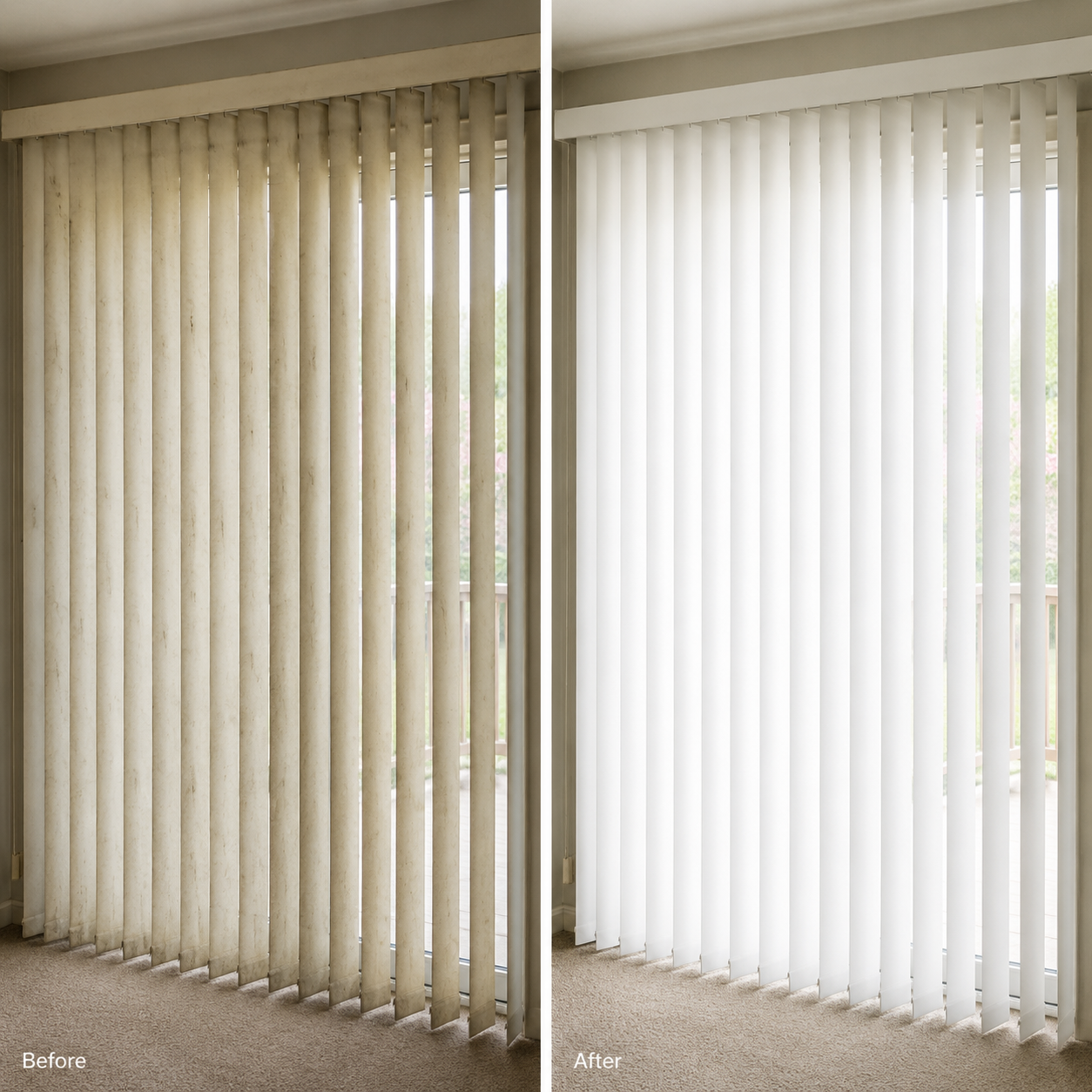 Vertical blinds before and after cleaning
